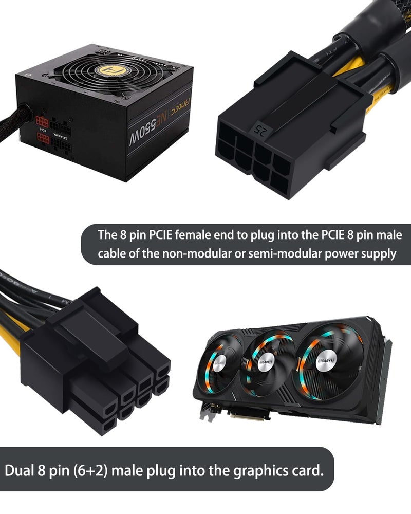 COMeap 8 Pin PCIe Splitter Cable, GPU VGA PCIe Female to Dual 8 Pin (6+2) Male PCI Express Power Adapter Braided Extension 9 inches (23cm) - Image 2